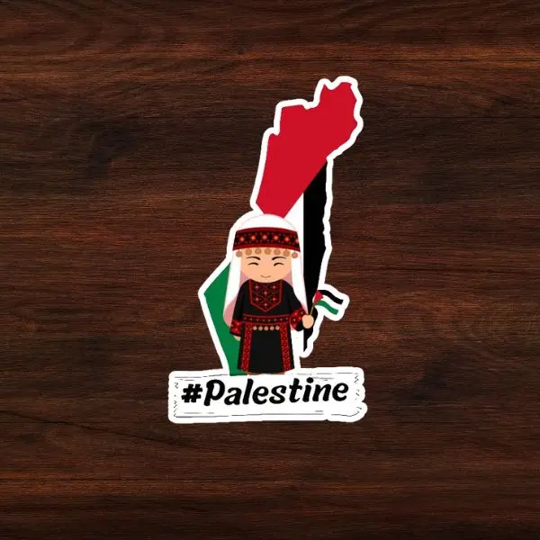 Palestinian Heritage Sticker,Traditional Folk Costume Art, Cultural Pride Vinyl Decal, Cute Cartoon Character Sticker, Laptop Water Bottle Phone Decor