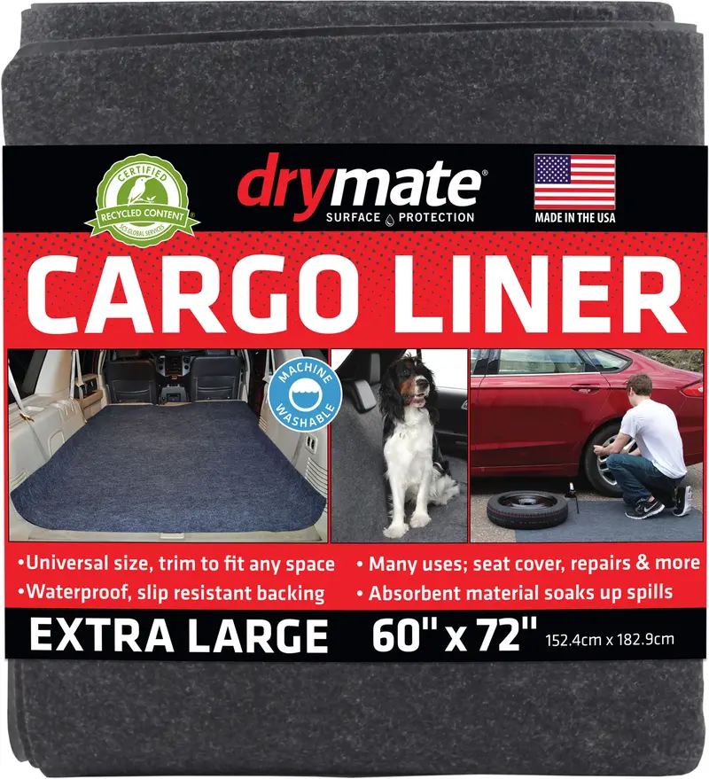 Drymate Cargo Liner Mat (60” x 72”), Dog Seat Cover, Trunk Liner, Absorbent, Waterproof, Machine Washable, Protects Vehicle Interior, for SUVs, Trucks, Vans, Cars (USA Made)