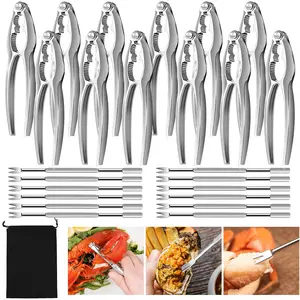 Seafood Tools Set including 12 Forks and 12 Lobster Crab Crackers Nut Cracker Set, Shellfish Crackers and Tools for Seafood Boil Party Supplies, Dishwasher Safe