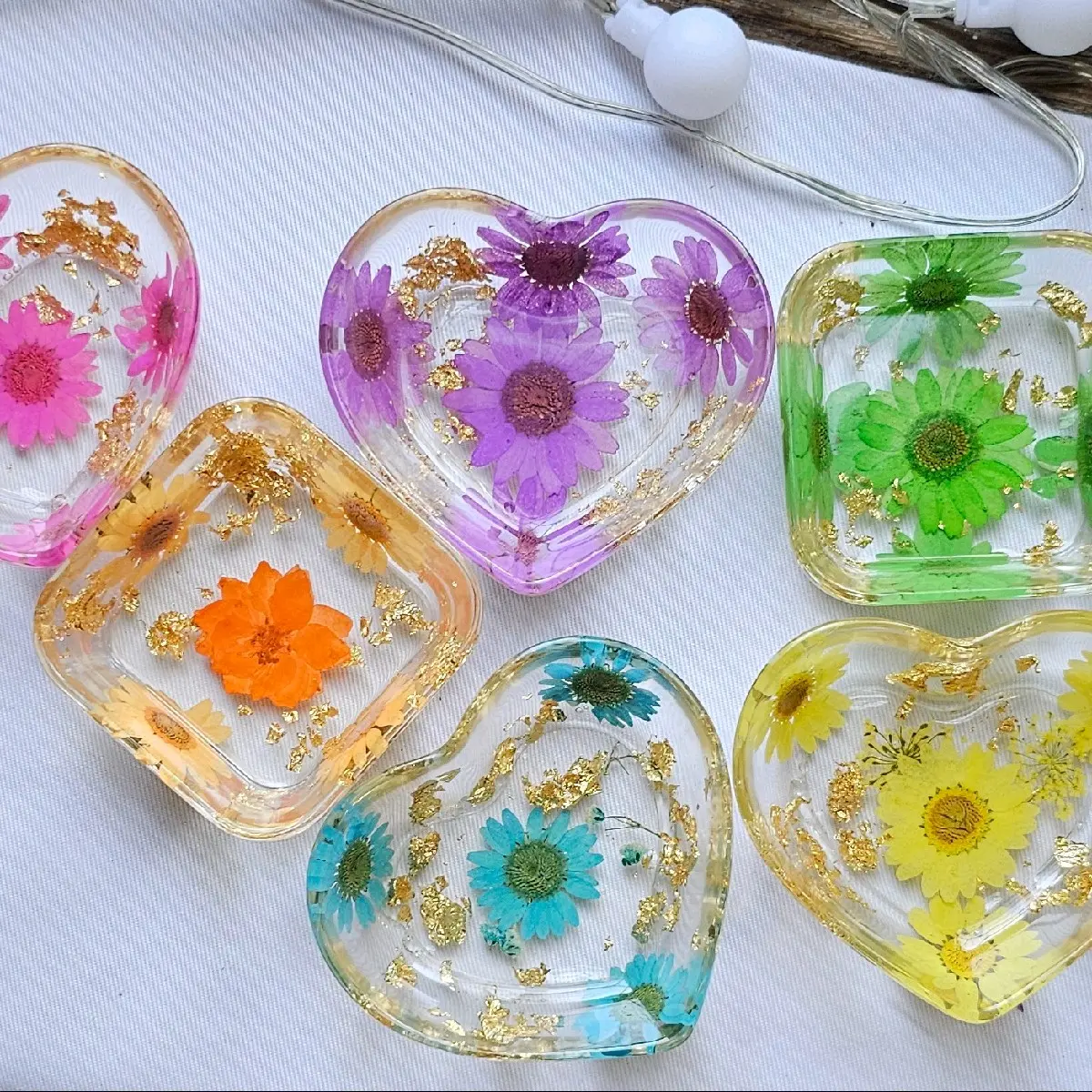 Resin Art Floral Dish - Hand-Made Unique Design for Serving or Decoration Plates Glossy