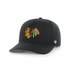 '47 Chicago Blackhawks Black 47 Hitch Structured Adjustable Cap with Raised & Flat Embroidery Garment-Washed Cotton Twill H-FHTCH04GWP-BK