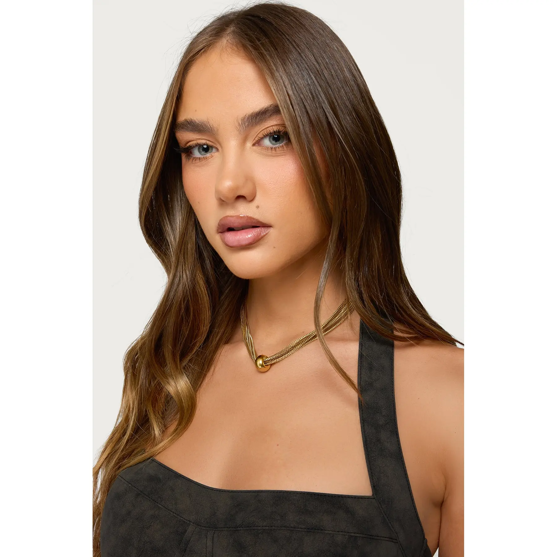 Layered Chain Ball Pendant Necklace