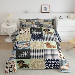 Sausage Dog Luxury Bedding,Dachshund Designer Bedding Comforter Set for Decor Puppy Dog Comforter,Microfiber Cute Duvet Set,Super Soft Quilt Set