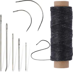55Yards Waxed Thread with 7 Pcs Leather Needles for Hand Sewing 150D Flat Sewing Waxed Thread Leather Repair Needles for Women Sewing Upholstery Leather Canvas Bags Sofa Furniture Pimoys