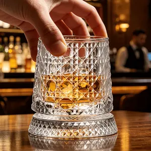 Luxury 360° Rotating Crystal Glass Tumbler with Built-in LED Lighting, Premium Glassware for Bar Enthusiasts, Stress-Relieving Festive & Party Gift, Tumblers