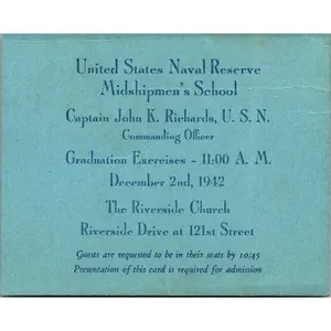 1942 WWII US Naval Reserve Midshipmen's School Graduation Invitation AI9-M26