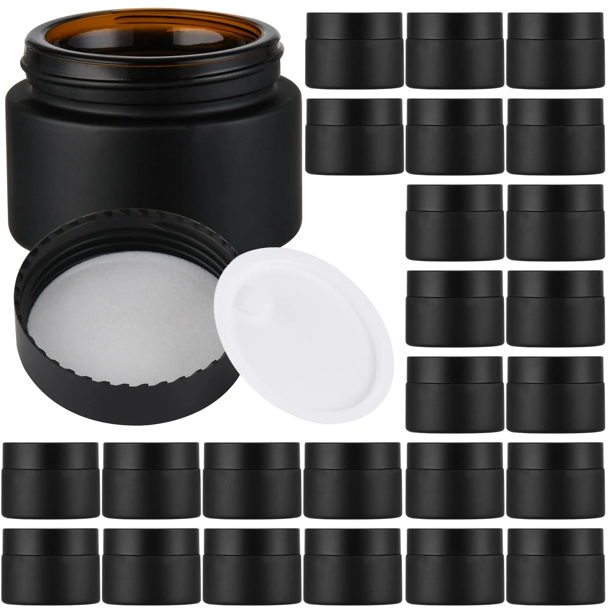 Glass Jars With Lids Containers Airtight Black & Liners  Multi-color Options For Cream Lotion Body Butter Diy Skincare Travel (frosted 1oz)