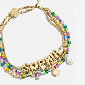 Personalized Bubble Letter Slider Bracelet for Women – Custom Balloon Name Cubic Zirconia Adjustable Stacking Bracelet, Christmas Gift Jewelry