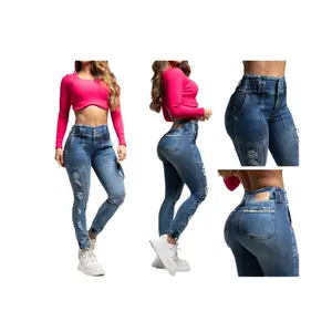 Premium Colombian jeans for women, with back pockets, push-up effect, a figure-enhancing fit, 3-button waistband, slim fit with a sexy and elegant design that accentuates your curves. Beautiful denim jeans.