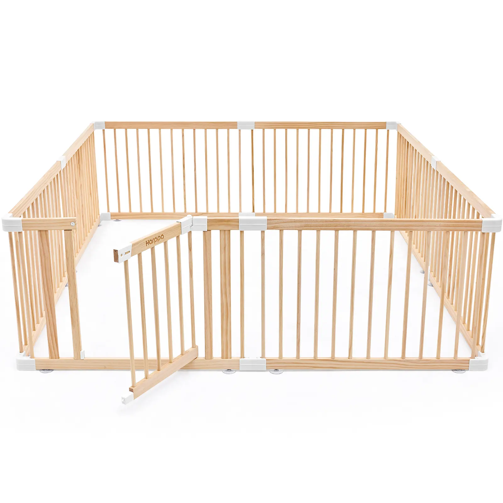 HARPPA Wooden Baby Gate Playpen Adjustable Play Yard for Infants & Toddlers, Natural Finish Baby Fence, Non-Toxic Pinewood, Foldable DIY Shapes, Baby Items