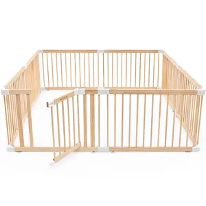 HARPPA Wooden Baby Gate Playpen | Adjustable Play Yard for Infants & Toddlers, Natural Finish Baby Fence, Non-Toxic Pinewood, Foldable DIY Shapes,Baby Items