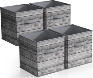 Sorbus Foldable Storage Bins - 11 Inch Sturdy Collapsible Fabric Storage Cubes with Handle 4 Baskets for Organizing Clothes & Toys, Rustic Gray Boxes