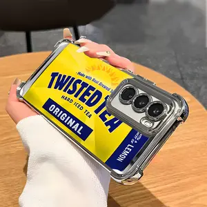 Twist Tea design pattern Aesthetic Electroplated TPU Casing For SAMSUNG GALAXY S22 S23 S24 FE PLUS ULTRA Four Corners Anti-Fall Transparent Casual style Soft Silicone Phone Cases Shell Tough Phone Cover Protector