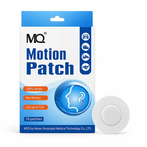 MQ Herbal Motion Sickness Heat Patches - 10 Pieces Single Box, Non-Drowsy Anti-Nausea Behind-The-Ear Stickers, Waterproof 72-Hour Self-Adhesive Motion Support for Ship-Cruise, Car Travel Essentials