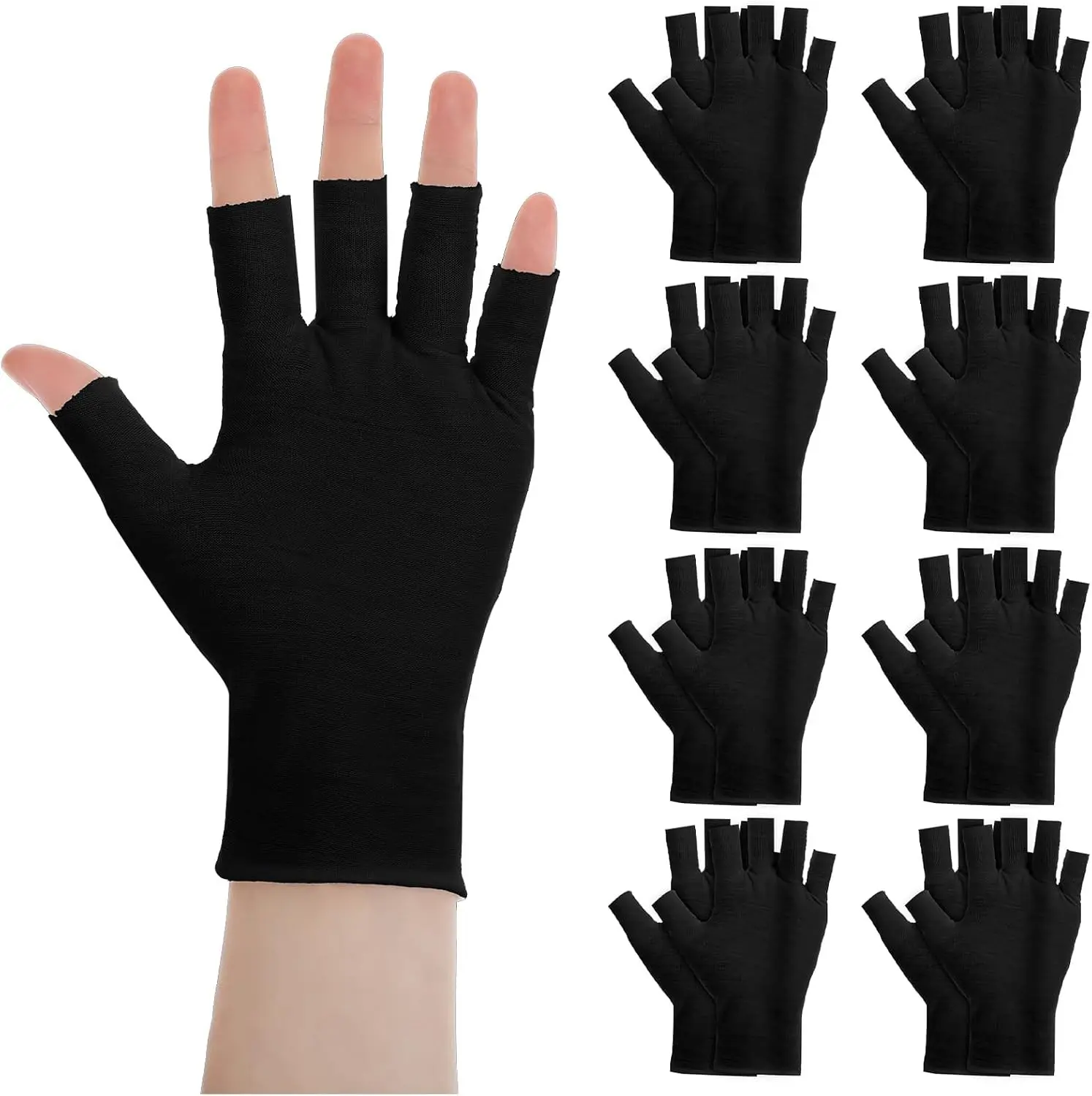 8 Pairs Black Cotton Moisturizing Gloves Fingerless Touchscreen Moisturizing Gloves for Dry Hands Sleeping, Cotton Quilting Glove, Size M, Eczema Glove for Men and Women 7.09×4.33 inches