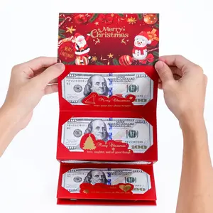 FuRise Christmas Santa Dollar Folding Red Envelope 6-Slot DIY Gold Stamping Set with Envelope & Ribbon, Holiday Gift Red Packet Party Decoration