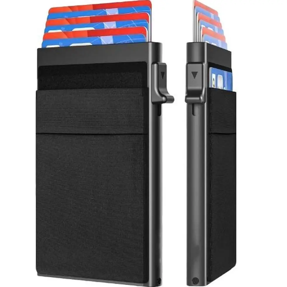 Aluminum Alloy Card Holder Automatic Pop-Up RFID Card Slots Blocking, Anti-Theft Magnetic Swipe Case, Casual Style for All Seasons Wallet Cards Storage