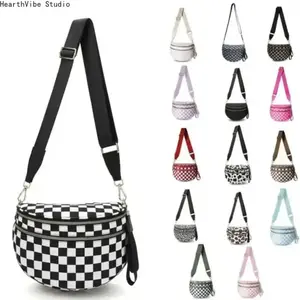 2026 Women Checkered Nylon Fanny Pack Y2K Trendy Crossbody Belt Bag Adjustable Strap Sling Purse Large Capacity Waist Pouch for Outdoor Festival