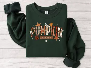 Women's Casual 'Pumpkin Season' Sweatshirt - Soft 100% Cotton for Most Colors, Comfortable & Durable Streetwear Top, Unisex Fit