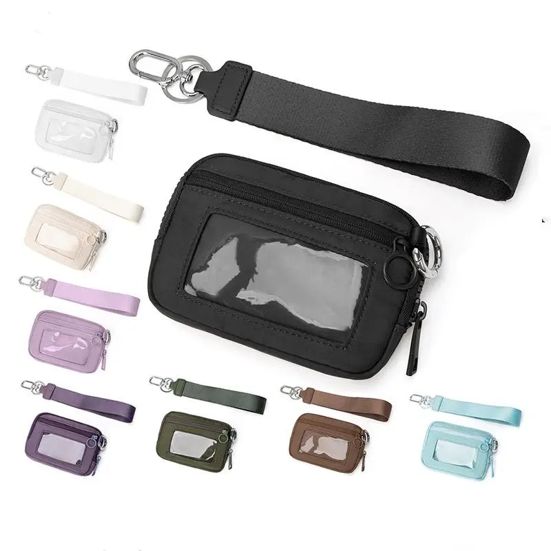 Small Size Nylon Wrist Pouch, Unisex Zippered Wristband with Waterproof Transparent ID Pocket for Outdoor Festivals & Beach, Wristlet, Adjustable Strap, Party