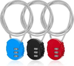 3 Pieces Cable Luggage Locks 3 Digit Combination Locks Combo Locks Wire Locks TSA Approved Padlocks for Travel Bike Backpack Cabinet, 30 Inch Wirerope (Black,Blue,Red)