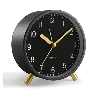 Analog Alarm Clock, 4 inch Super Silent Non Ticking Small Clock with Night Light, Battery Operated, Simple Design, easy setting for Office, Bedroom, Bedside, Desk, teens, elders, adult, Black