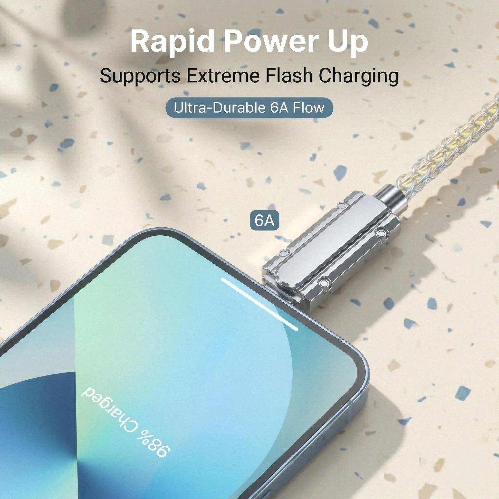 4-in-1 Colorful LED USB-C Charging Cable, 60W Fast Charge & Data Transfer, USB/Type-C/Lightning Compatible with iPhone, iPad, Samsung & More