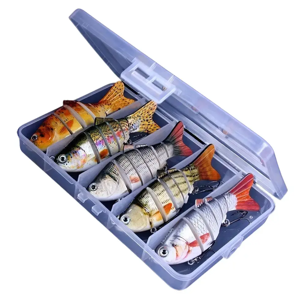 6-Segment Jointed Swimbait Bass Lures - ABS Plastic Hard Baits with BKK Sharp Treble Hooks, 3D Realistic Look Eyes, Rattling Sound, for Lake, Offshore, Fresh/Saltwater Use