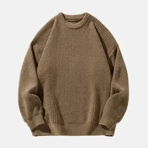 Heavyweight Chunky Ribbed Thick Basic Crew Neck Sweater, Men's Autumn Trendy Brand Textured Solid Color Knitwear Cardigan, Crew Neck Pullover Sweater, Thick Outerwear, Basic Shirt College Style, Party, Unisex, Casual Classic Fashion, Soft Comfortable Fabr