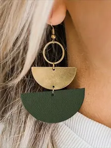 Fashionable Trend Stacked Half-moon Leather Pendant Earrings Dangle Earrings for Women Vintage Personality Creative Geometric Jewelry Party Gift
