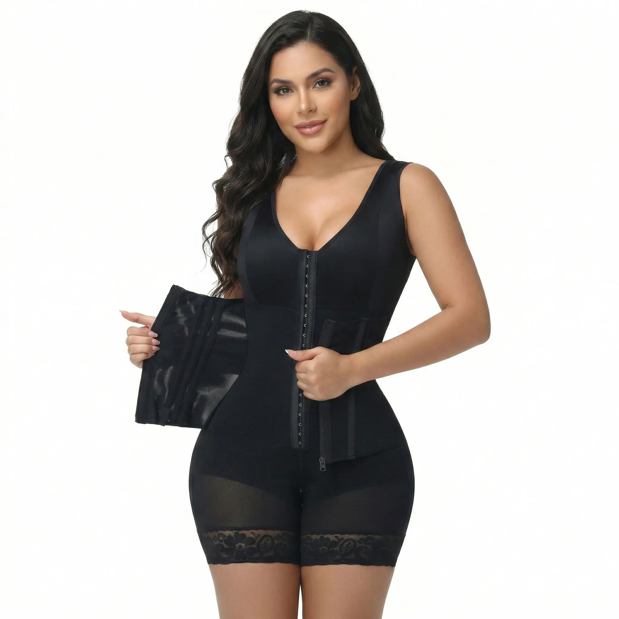 Women's High-Compression Colombian Faja Corset Shapewear - Bodysuit Waist Cincher with Tummy Control, Lace Trim, Polyester Fabric for Post-Surgery & Wedding Use, Multi-Size, Comfortable, Bodysuits