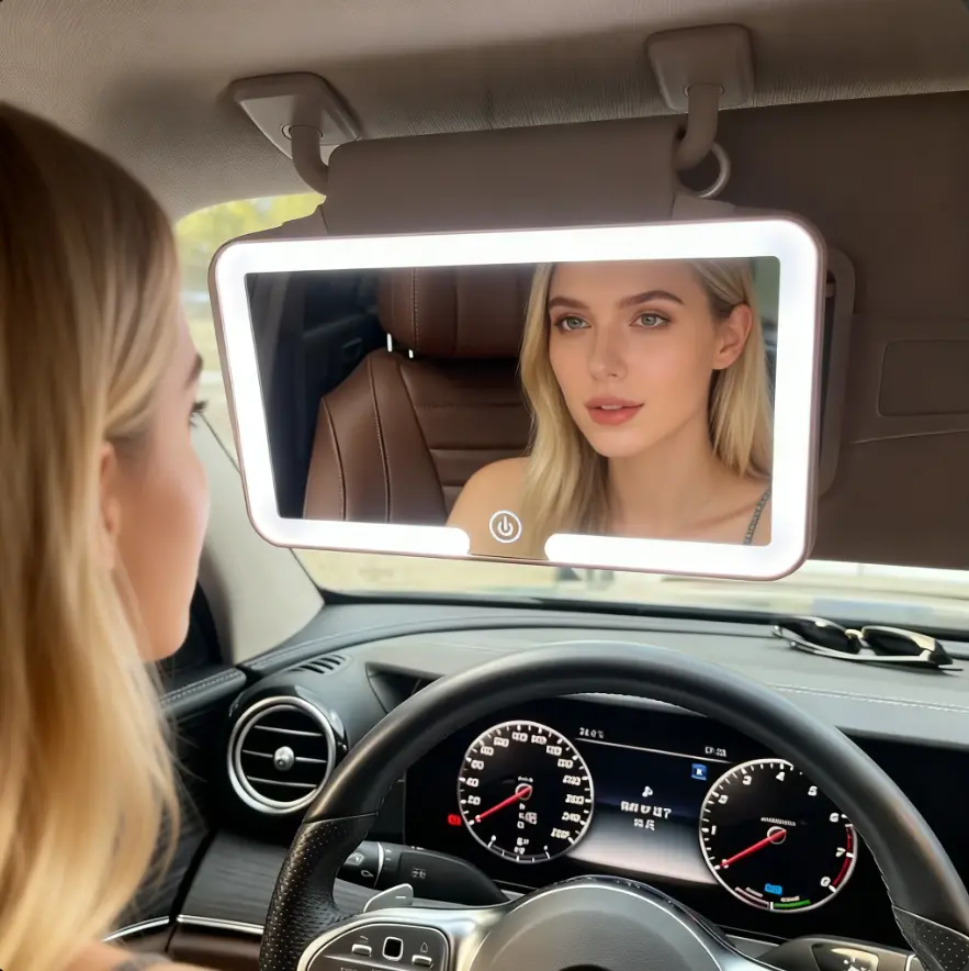Car LED Makeup Mirror Sun Visor, Portable High-Definition Clear-View Car Mirror, 1 Count Car Accessory for Easy Application Vanity Rechargeable USB