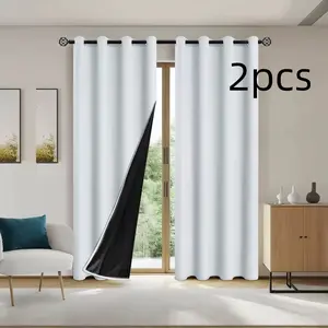 2pcs  100% Full Blackout Curtains, Heat Insulation, Noise Reduction & UV Protection, Privacy Curtains for Bedroom, Living Room, Office, Bay Window & Floor-to-Ceiling Windows