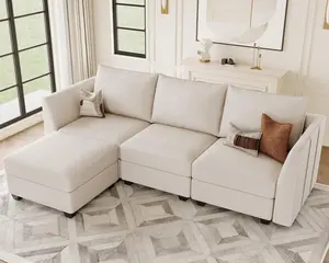 Convertible Sectional Sofa with Chaise Velvet L Shaped Sofa Couch Modular Sectional Sofa with Storage Beige