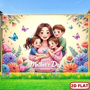 2D Flat, 2D Flat Banner, 1pc Happy Mother's Day Wall Decoration Banner with Roses, Golden Balloons, and Floral Designs - Vibrant 2D Fabric Backdrop for Photo Booths, Indoor & Outdoor Party De