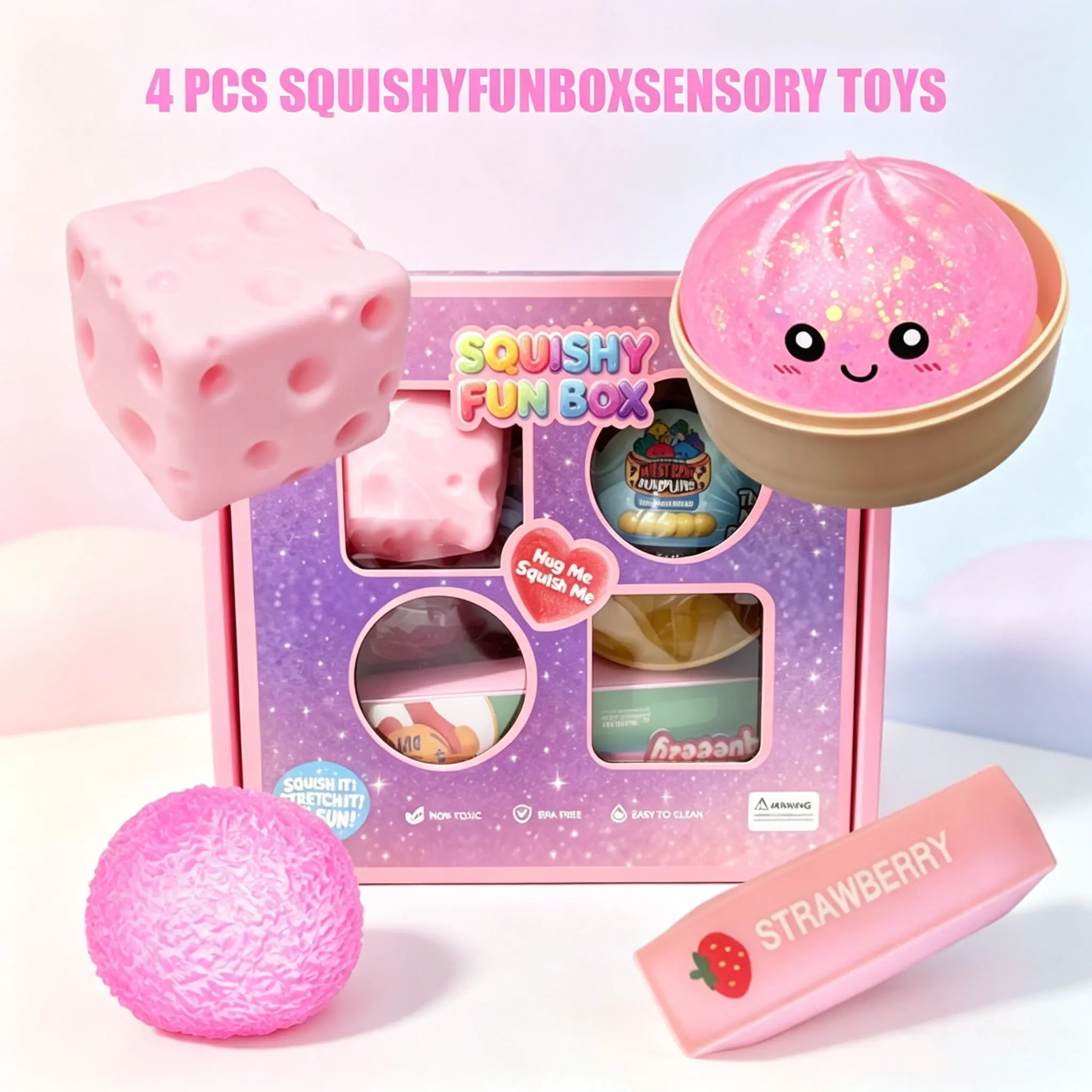 4-Pack Soft Squishy Toys, Mixed Slow & Fast Rebound Silicone Toys, Assorted Styles, Perfect Gifts for Kids' Day, Father's Day, Teacher's Day, Birthdays & Parties summerwins