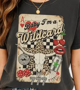 Comfort Colors Trendy Cowgirl T-shirt, Wild Card Collage T-shirt, Western Graphic Quotes Sublimation, Retro Wild West Shirt, Country Retro Cowboy