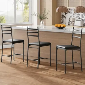 Gaomon 2-Piece Faux Leather Counter Height Barstools, Upholstered Curved Back Comfy Chairs with Thick Cushion, Iron Frame, Footrest, Quick Setup, Black Dining Chairs (Modern, Body-Friendly, Burden-Reducing) for Kitchen Island/Counter Bar, Comfy Chair