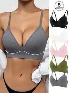 Women's Solid Wireless Bra, Comfortable Breathable V Neck Non-Wired Supportive Lingerie for Daily Wear, Women's Lingerie for All Seasons, Breathable Comfy Bra, Wirefree Bra