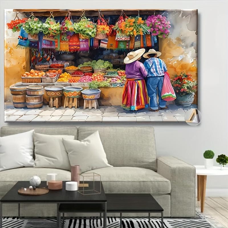 2d, 1 Unique Canvas Wrapped Framed Painting, Mexican Market Prints, Printable Hispanic Wall Art, Digital Download Traditional Painting Decorate Your Office Bedroom, Living Room, A Thoughtful Gift, Ready To Hang. Bathroom Waterproof, Independence Day