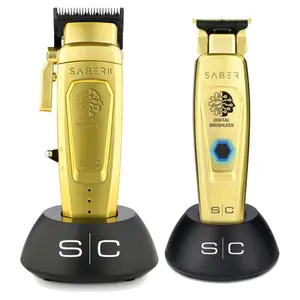 StyleCraft Saber 2.0 Cordless High Torque Clipper + Saber Trimmer - Gold (Combo) Adjustable Carbon