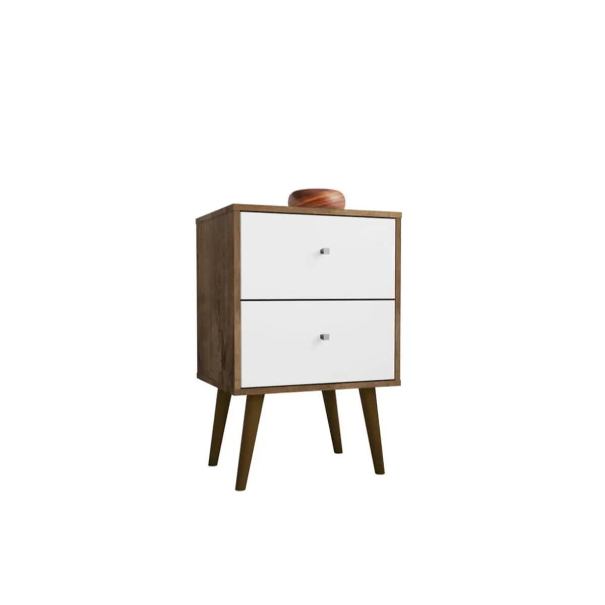 Manhattan Comfort Liberty Mid-Century Modern Nightstand 2.0 - Side Tables with Solid Wood Legs, 2 Full Extension Drawers (22 lbs per Drawer), 33 lbs Base Top, 27.09" H x 17.72" L x 14.7" D, Home Assembly, Rustic Brown & White Living Room Accent Table