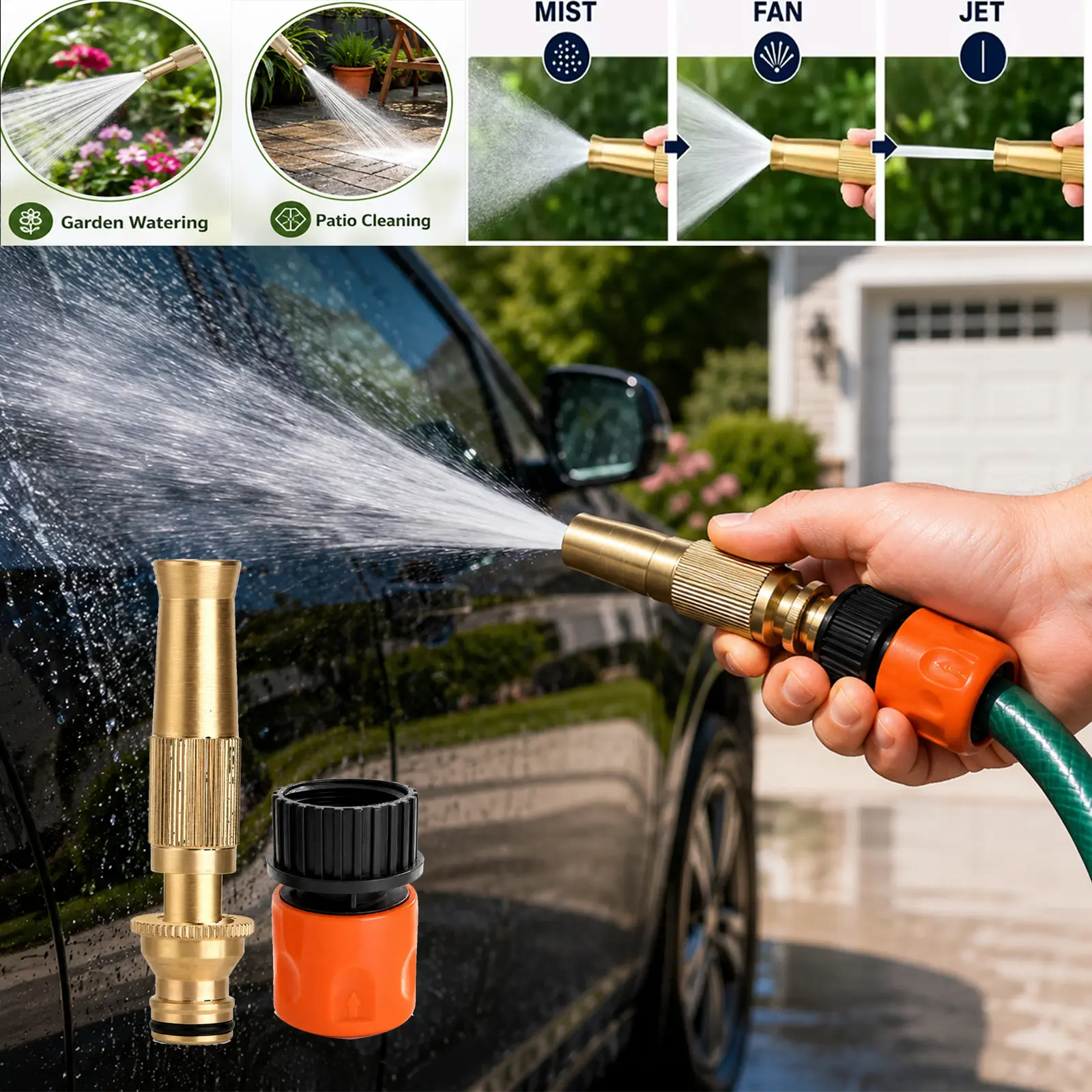 Heavy-Duty Adjustable High-Pressure Handheld Sprayer Gun with Quick Connect Nozzle, Easy-to-Use Garden Hose Tool for DIY Car Care & Patio Maintenance, Versatile Application Solution