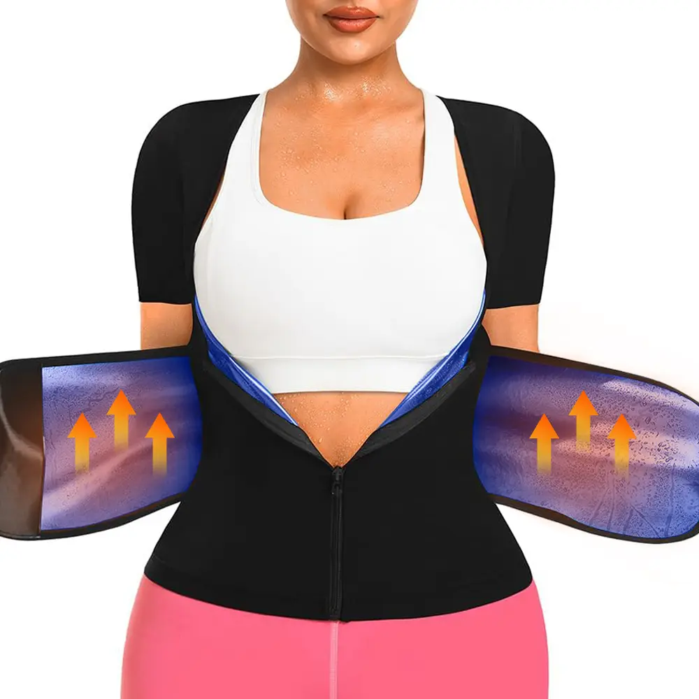 Women Sporty Short Sleeve Sauna Suit, Sauna Sweat Waist Trainer 2 IN 1 Body Shaper Tank Top Workout Shirt for Gym Training & Daily Home Workouts, Women Sportwear ,Fajas Para Mujer, Women Activewear