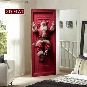 Funny Santa Wall Art, Christmas Theme Decorations, 2-Pack Door Stickers, Decorative Wall Sticker, Easy Apply & Remove, Waterproof & Scratch Resistant