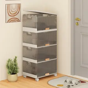 COSTWAY - 3/4/5/6-Cube Stackable Storage Bins with Detachable Wheels-4 Cube COSTWAY - 3/4/5/6-Cube Stackable Storage Bins with Detachable Wheels-4 Cube