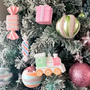 Pastel Candyland Christmas Ornament Set 34/58 pcs Pink Blue Macaron Candy Box Ornaments for Holiday Decor