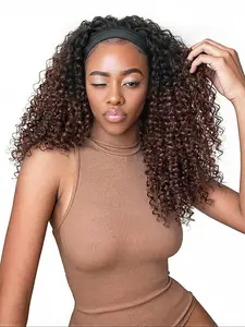 Curly Headband Wig, Loose Water Wave Design, Non-Lace Glueless Style, Synthetic Hair 150% Density, & (20 Inch)