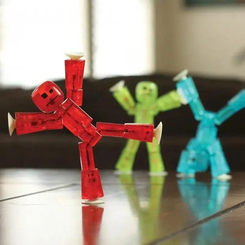 Deformable Plastic Stickbot Action Figures - Flexible Sensory Fidget, Stress Relief Tool, Suction Cup Toys for 2+ Years Old Boys/Girls, Classic Novelty Fidget Gift