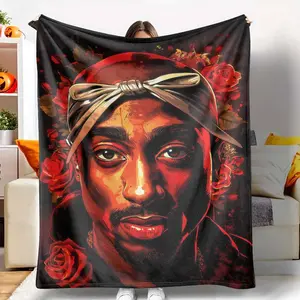 Tupac Portrait Flannel Blanket  Roses Graphic Art  Soft Cozy Warm Lightweight  Perfect for Home Decor  Office  Travel  a Thoughtful Birthday Gift for Rap Music Hip Hop Culture Lovers. tiktokshopspringglowup